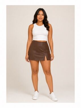 Hollister Ultra High-Rise Faux Leather Mini Skirt Brown NWT Size Medium